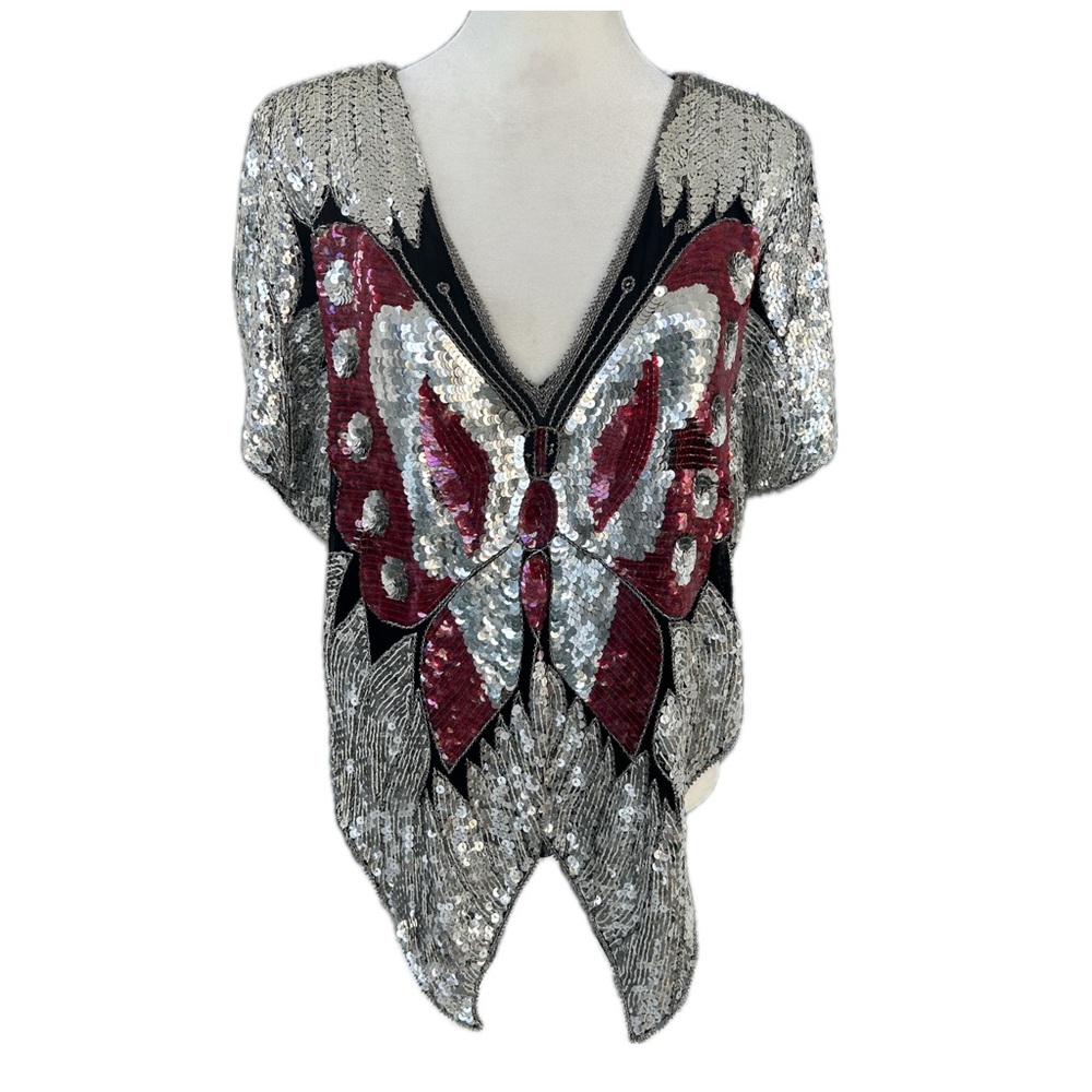 Vintage 1970's Sequin Butterfly Top